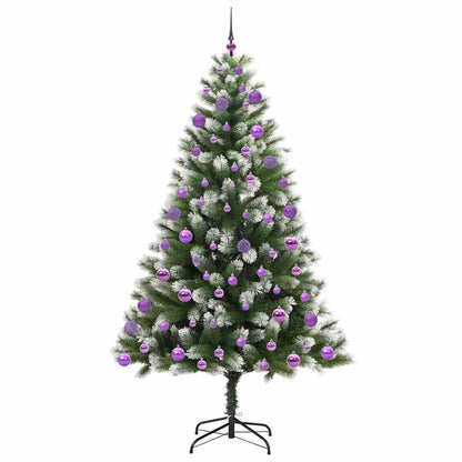 vidaXL Artificial Hinged Christmas Tree with Flocked Snow 300 LEDs - Green - 210 cm - 46703