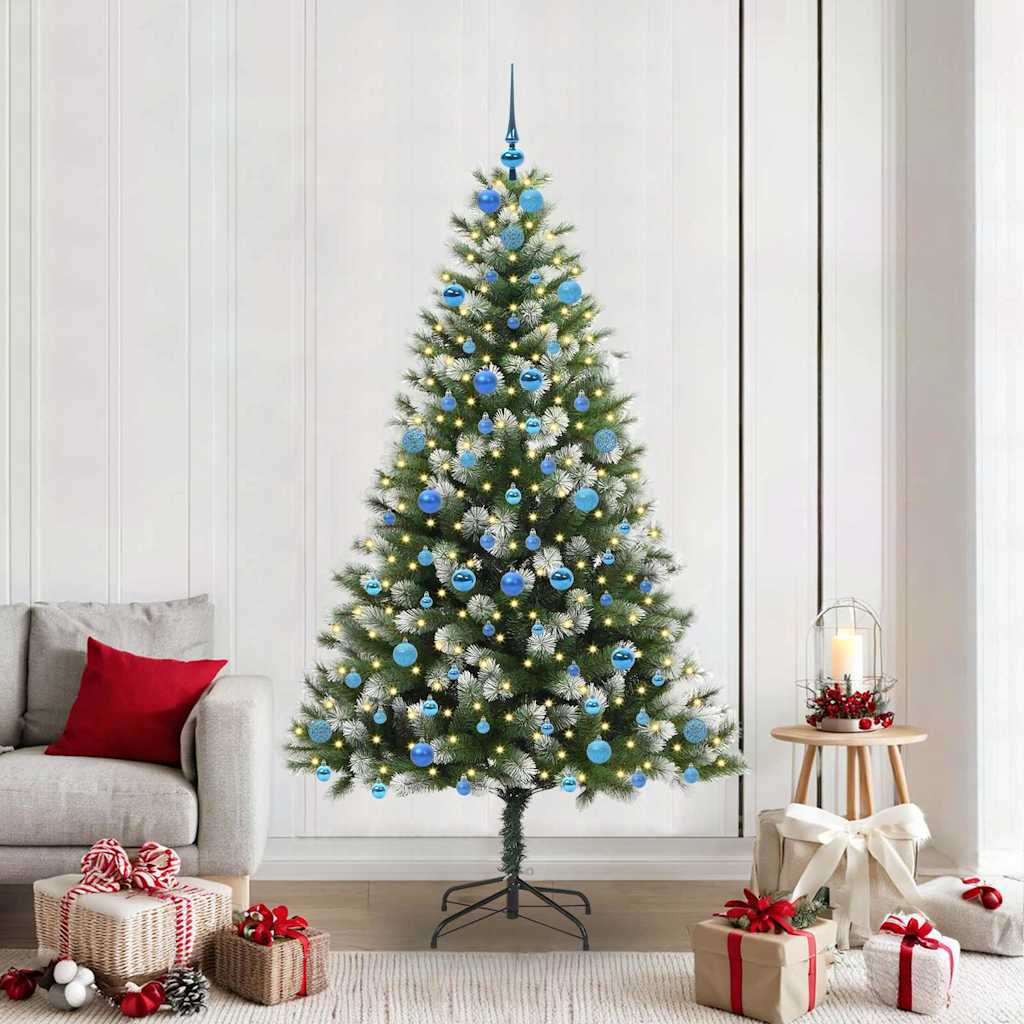 vidaXL Artificial Hinged Christmas Tree with Flocked Snow 300 LEDs - Green - 210 cm - 46705