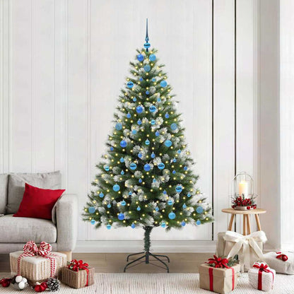 vidaXL Artificial Hinged Christmas Tree with Flocked Snow 300 LEDs - Green - 210 cm - 46705