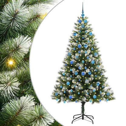 vidaXL Artificial Hinged Christmas Tree with Flocked Snow 300 LEDs - Green - 210 cm - 46705