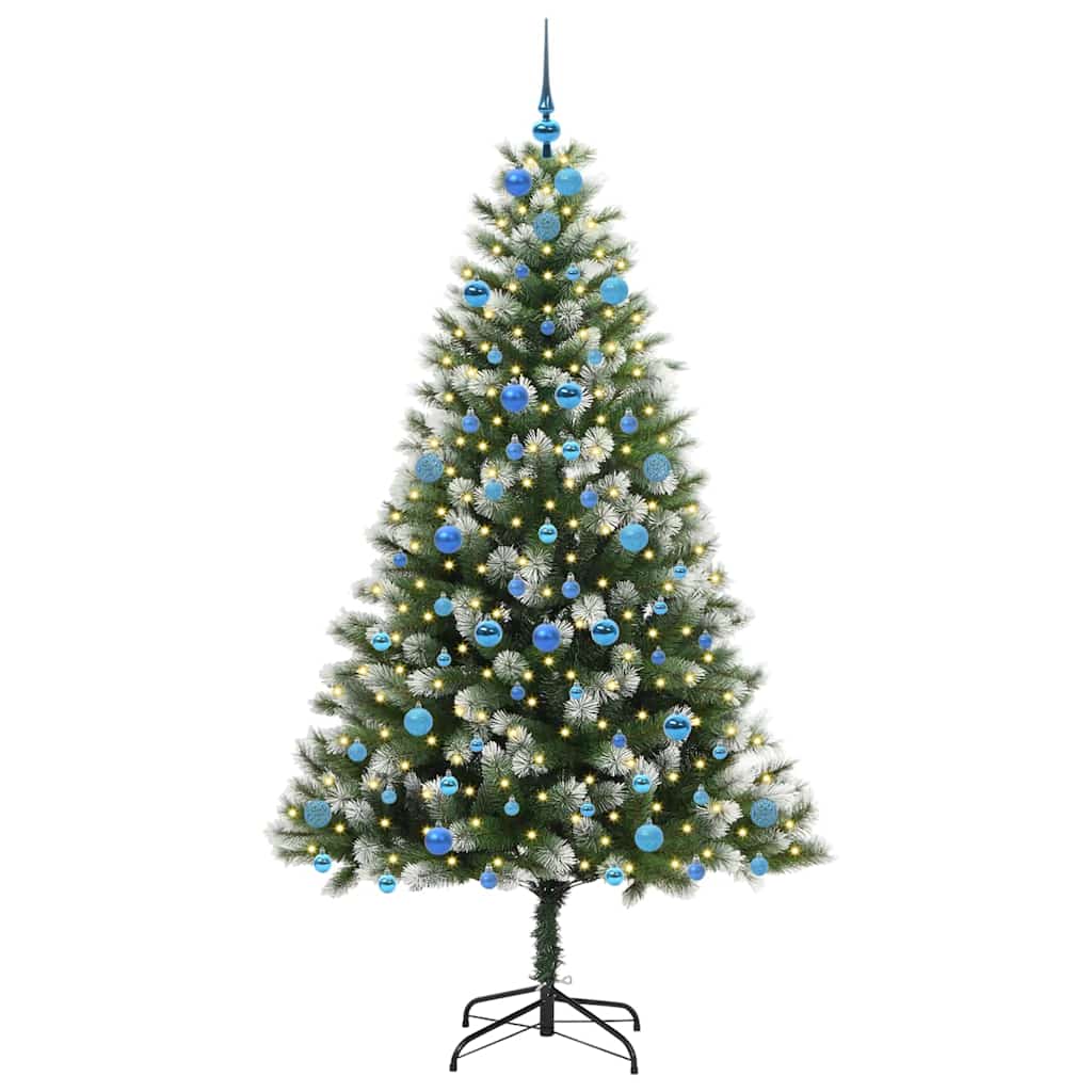 vidaXL Artificial Hinged Christmas Tree with Flocked Snow 300 LEDs - Green - 210 cm - 46705