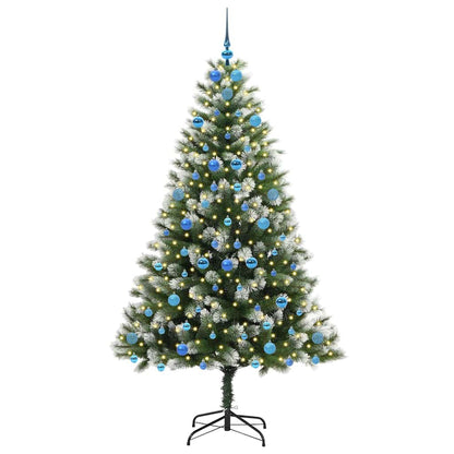 vidaXL Artificial Hinged Christmas Tree with Flocked Snow 300 LEDs - Green - 210 cm - 46705