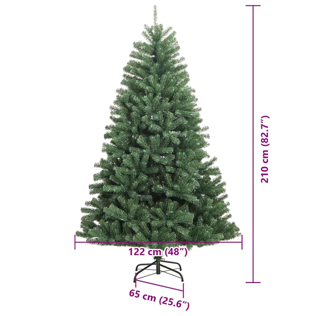 vidaXL Artificial Hinged Christmas Tree Green 210 cm PVC and Metal - 46792