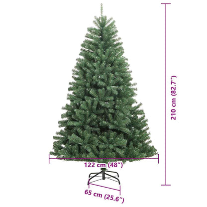 vidaXL Artificial Hinged Christmas Tree Green 210 cm PVC and Metal - 46805