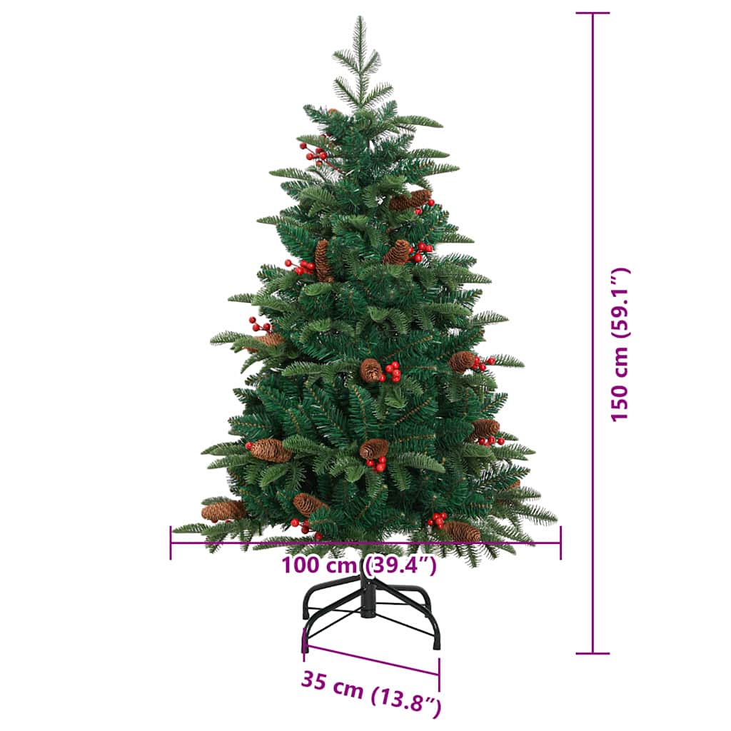 vidaXL Artificial Christmas Tree with 150 LEDs with Stand Green 150 cm - Gre - 100 x 100 x 150 cm