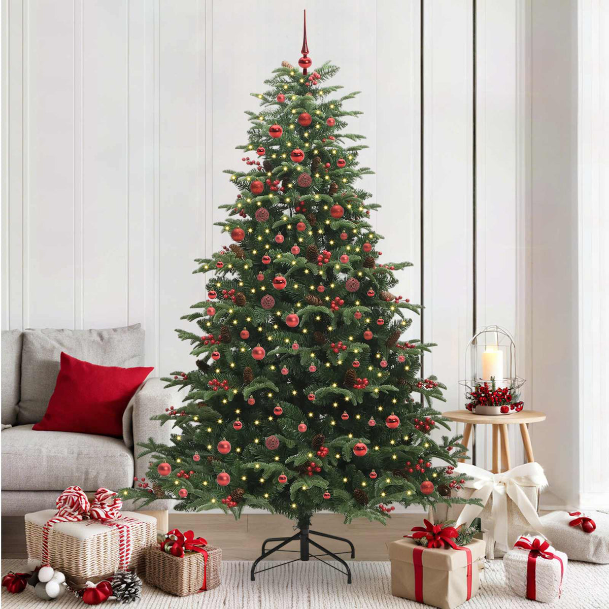 vidaXL Artificial Christmas Tree with 300 LEDs with Stand Green 210 cm - Gre - 139 x 139 x 210 cm