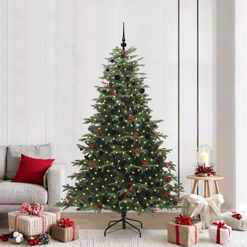 vidaXL Artificial Christmas Tree with 300 LEDs with Stand Green 210 cm - Gre - 139 x 139 x 210 cm - 144508