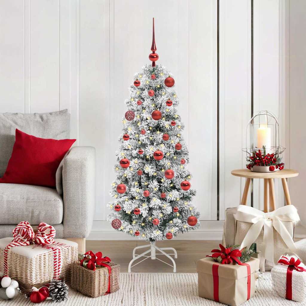 vidaXL Artificial Hinged Christmas Tree Green and White 120 cm - Gre - 55 x 55 x 120 cm