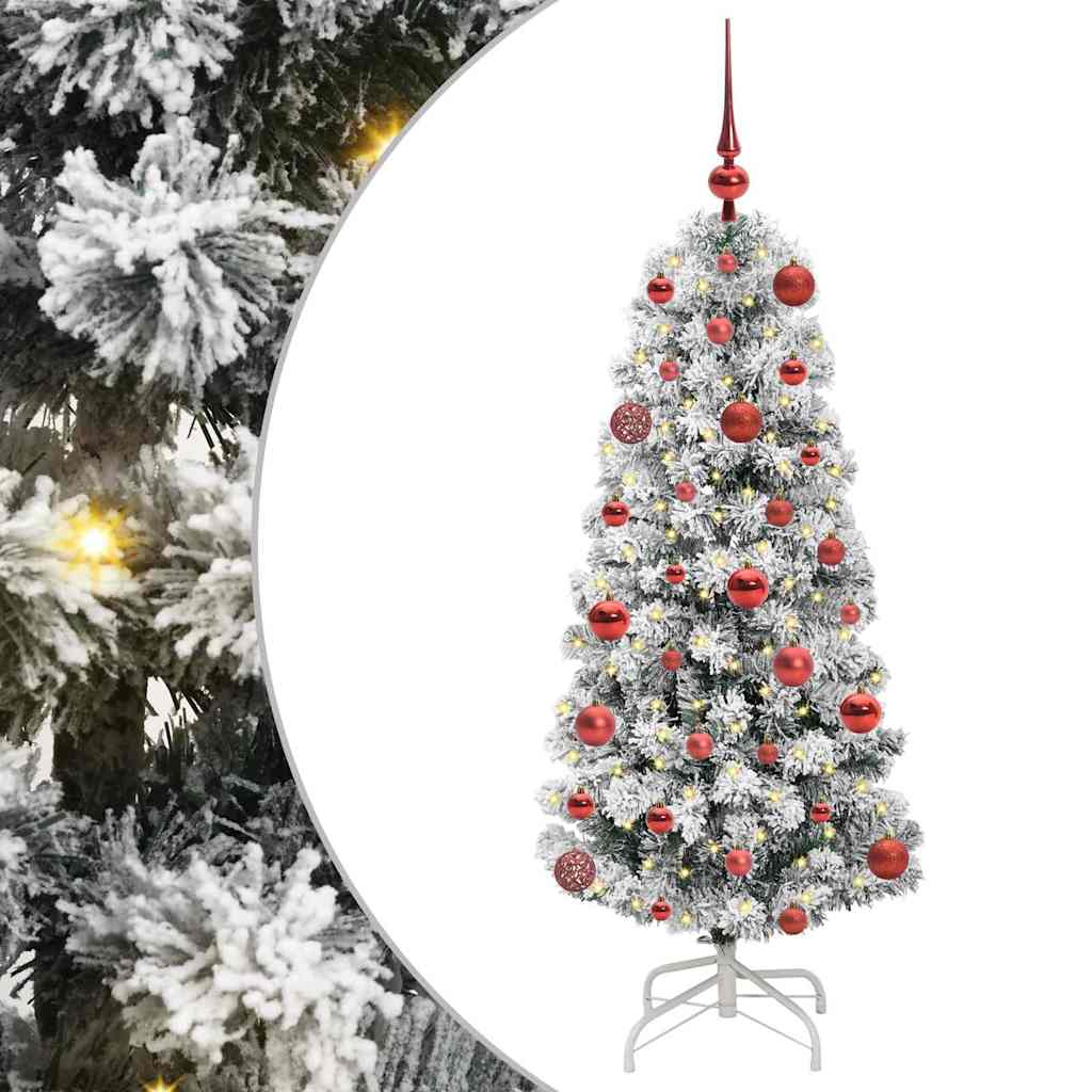 vidaXL Artificial Hinged Christmas Tree Green and White 120 cm - Gre - 55 x 55 x 120 cm