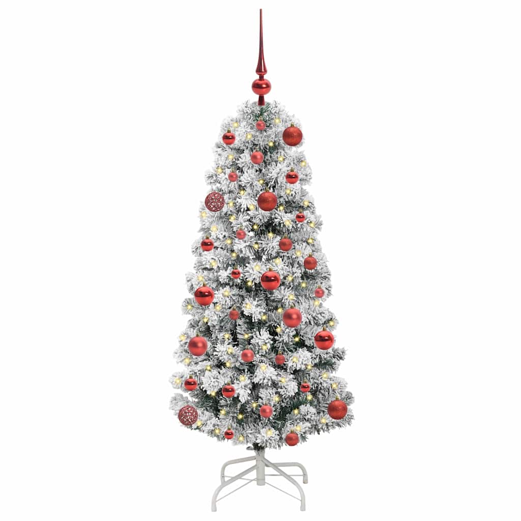vidaXL Artificial Hinged Christmas Tree Green and White 120 cm - Gre - 55 x 55 x 120 cm