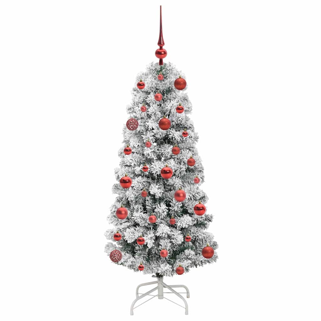 vidaXL Artificial Hinged Christmas Tree Green and White 120 cm - Gre - 55 x 55 x 120 cm
