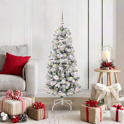 vidaXL Artificial Hinged Christmas Tree Green and White 120 cm - Gre - 55 x 55 x 120 cm - 144572