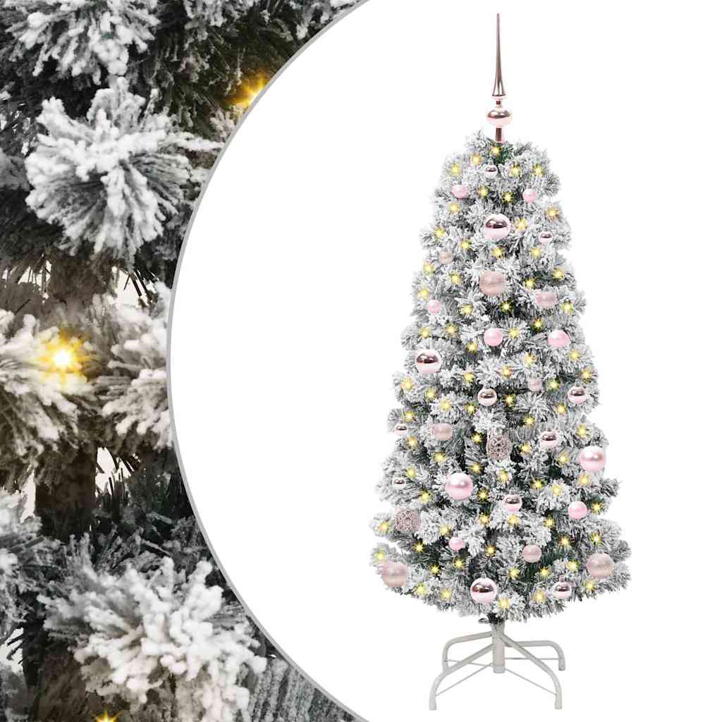 vidaXL Artificial Hinged Christmas Tree Green and White 120 cm - Gre - 55 x 55 x 120 cm - 144572