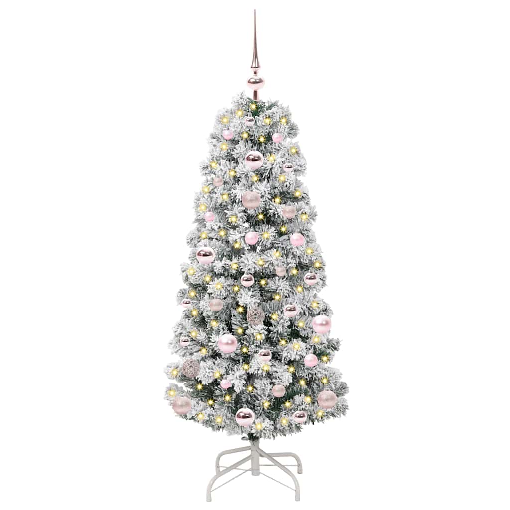vidaXL Artificial Hinged Christmas Tree Green and White 120 cm - Gre - 55 x 55 x 120 cm - 144572