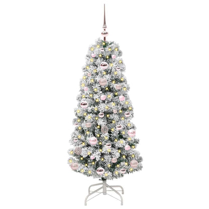 vidaXL Artificial Hinged Christmas Tree Green and White 120 cm - Gre - 55 x 55 x 120 cm - 144572