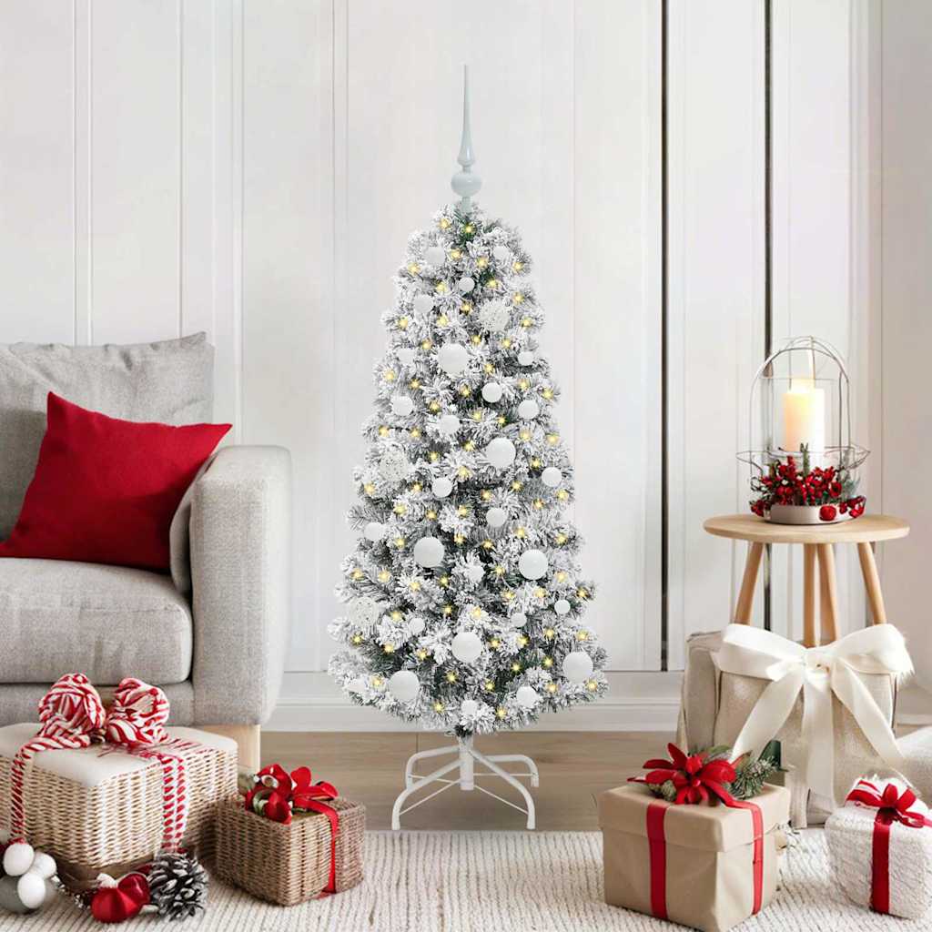 vidaXL Artificial Hinged Christmas Tree Green and White 120 cm - Gre - 55 x 55 x 120 cm - 144573