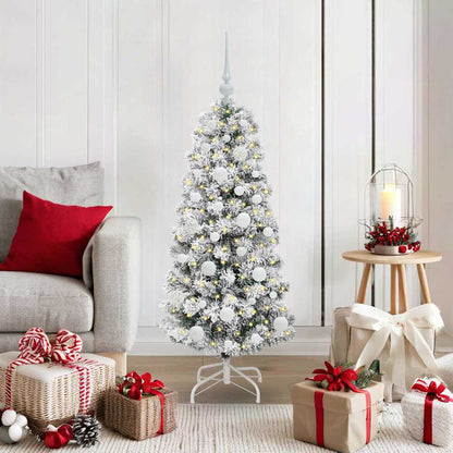 vidaXL Artificial Hinged Christmas Tree Green and White 120 cm - Gre - 55 x 55 x 120 cm - 144573