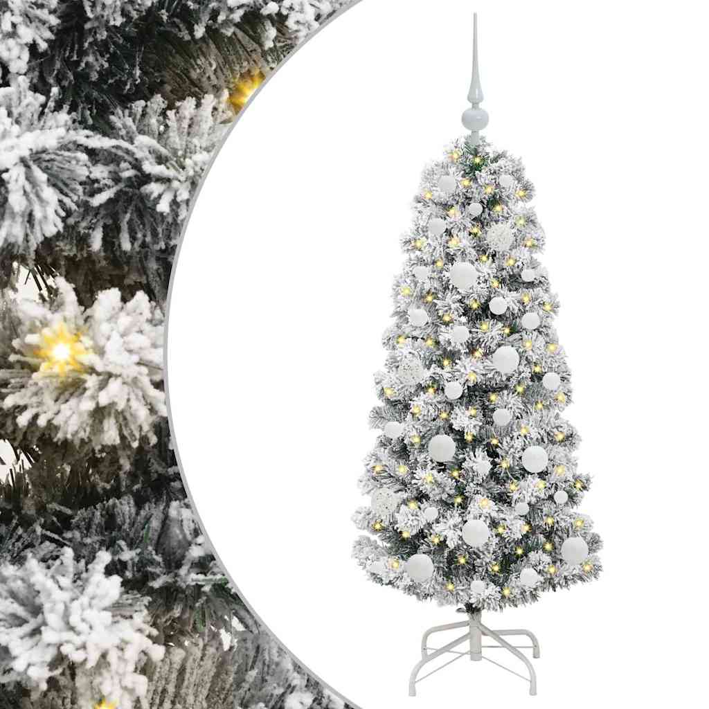 vidaXL Artificial Hinged Christmas Tree Green and White 120 cm - Gre - 55 x 55 x 120 cm - 144573