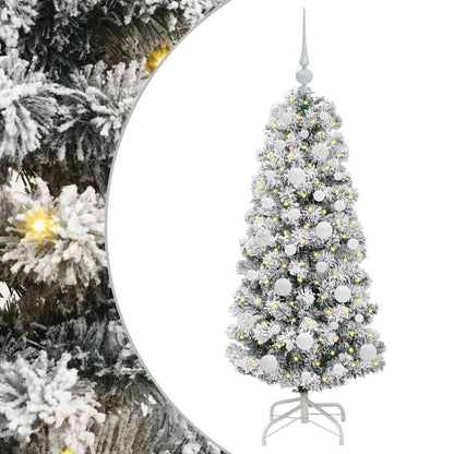 vidaXL Artificial Hinged Christmas Tree Green and White 120 cm - Gre - 55 x 55 x 120 cm - 144573
