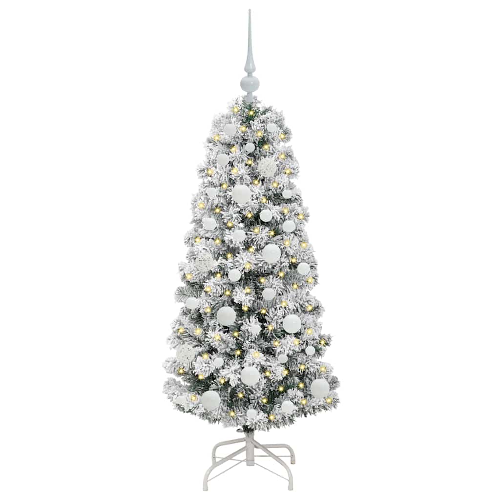 vidaXL Artificial Hinged Christmas Tree Green and White 120 cm - Gre - 55 x 55 x 120 cm - 144573