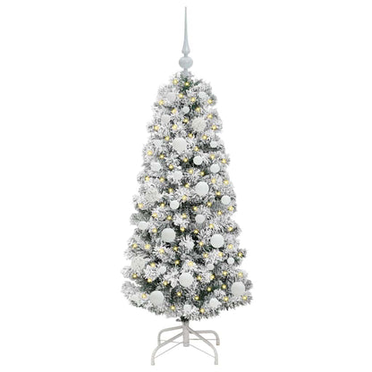 vidaXL Artificial Hinged Christmas Tree Green and White 120 cm - Gre - 55 x 55 x 120 cm - 144573