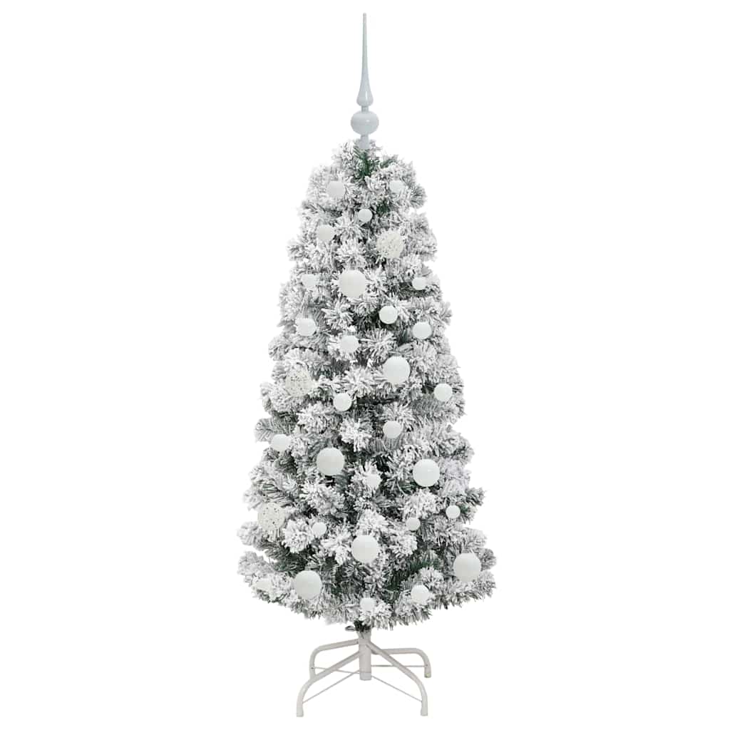 vidaXL Artificial Hinged Christmas Tree Green and White 120 cm - Gre - 55 x 55 x 120 cm - 144573