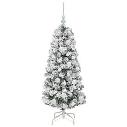 vidaXL Artificial Hinged Christmas Tree Green and White 120 cm - Gre - 55 x 55 x 120 cm - 144573