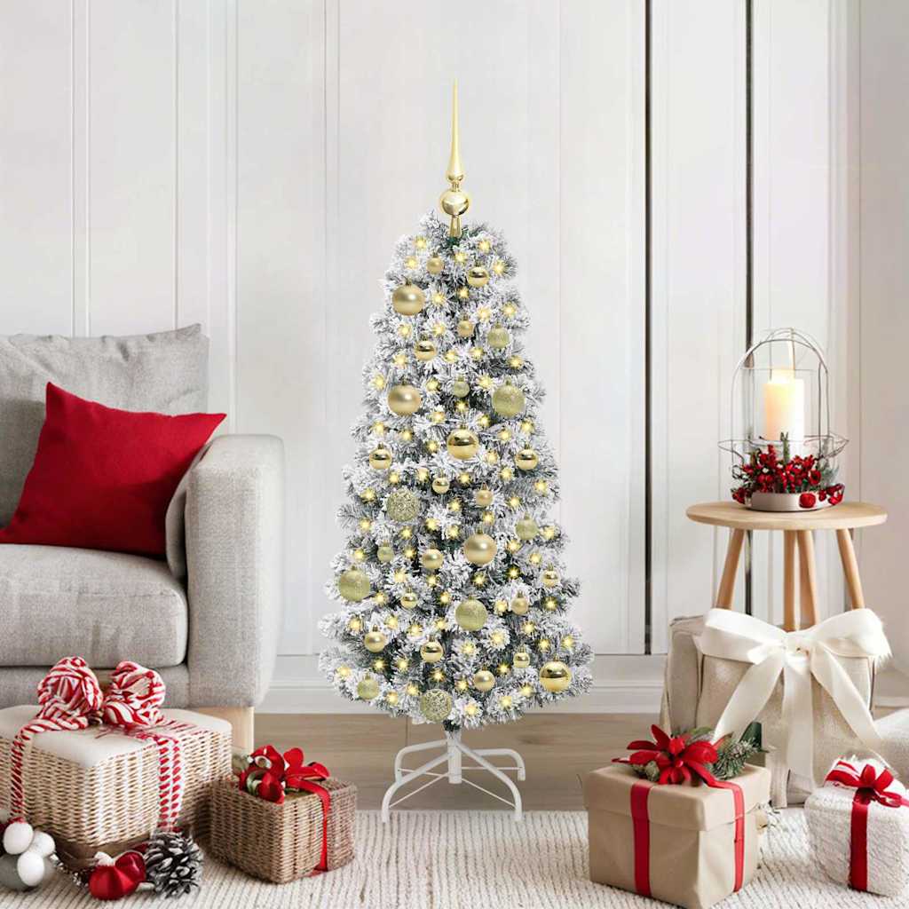 vidaXL Artificial Hinged Christmas Tree Green and White 120 cm - Gre - 55 x 55 x 120 cm - 144574