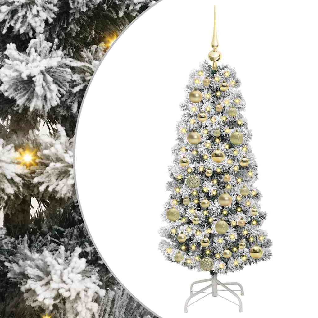 vidaXL Artificial Hinged Christmas Tree Green and White 120 cm - Gre - 55 x 55 x 120 cm - 144574