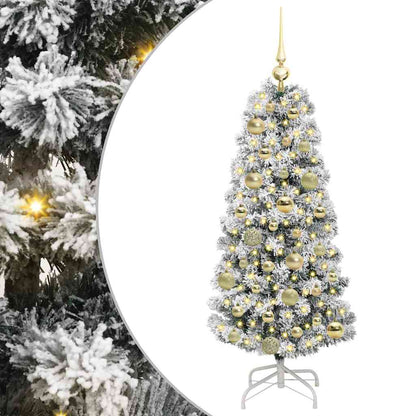 vidaXL Artificial Hinged Christmas Tree Green and White 120 cm - Gre - 55 x 55 x 120 cm - 144574