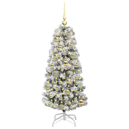 vidaXL Artificial Hinged Christmas Tree Green and White 120 cm - Gre - 55 x 55 x 120 cm - 144574