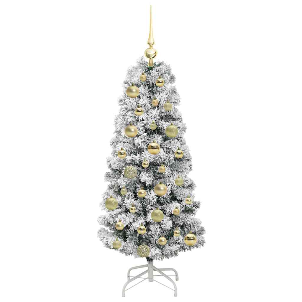vidaXL Artificial Hinged Christmas Tree Green and White 120 cm - Gre - 55 x 55 x 120 cm - 144574