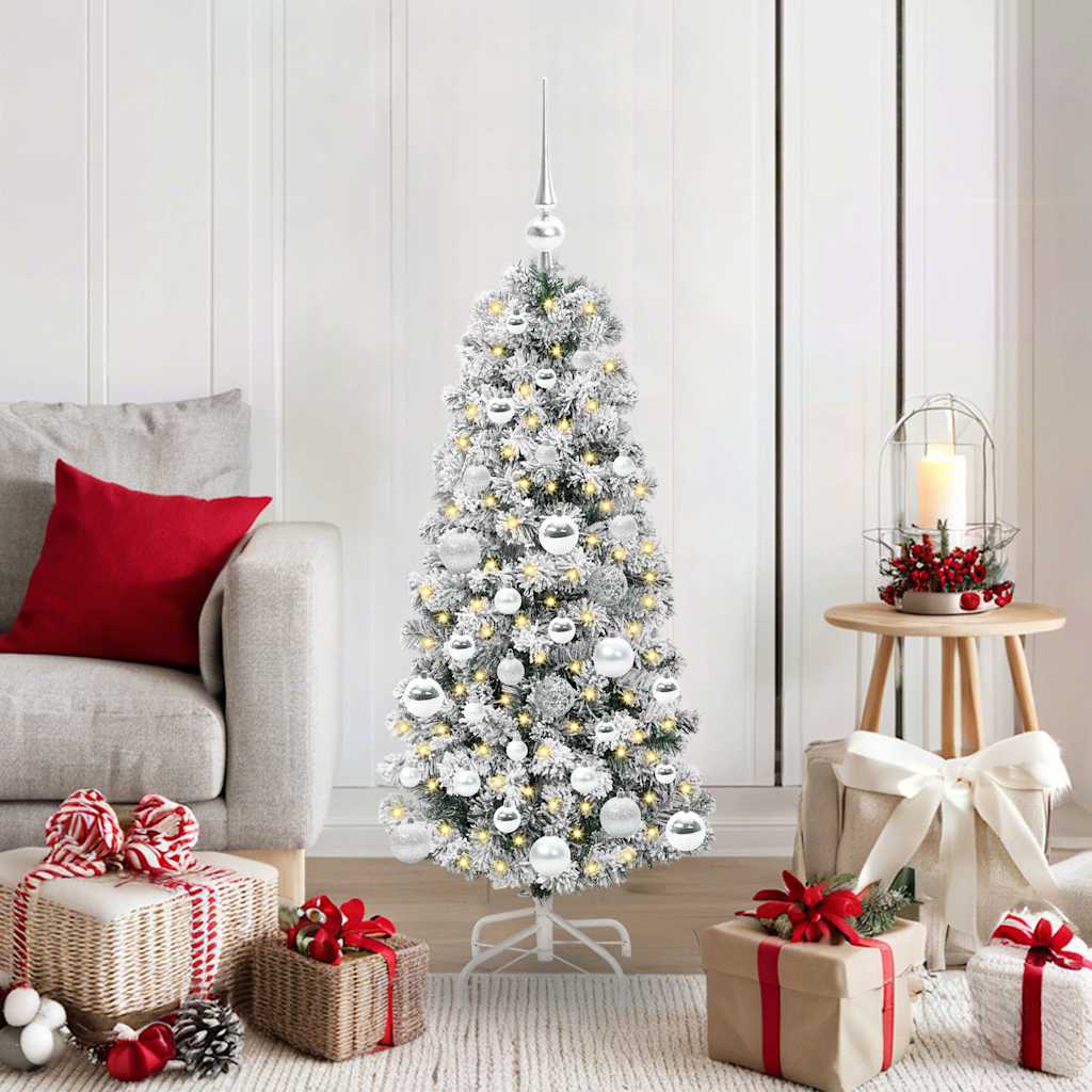 vidaXL Artificial Hinged Christmas Tree Green and White 120 cm - Gre - 55 x 55 x 120 cm - 144577