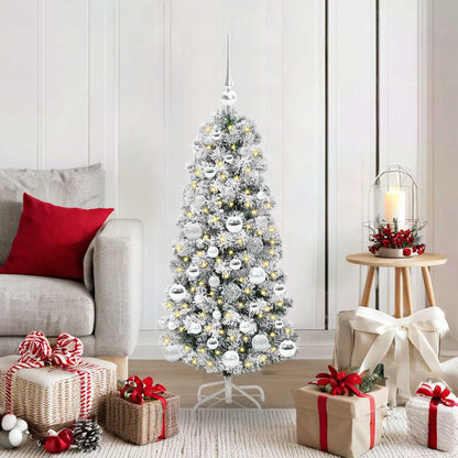 vidaXL Artificial Hinged Christmas Tree Green and White 120 cm - Gre - 55 x 55 x 120 cm - 144577