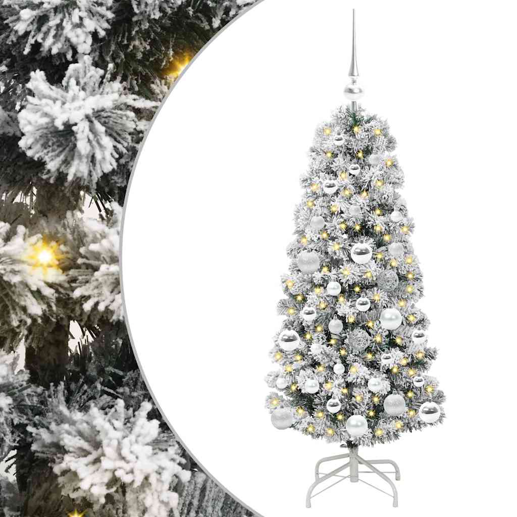 vidaXL Artificial Hinged Christmas Tree Green and White 120 cm - Gre - 55 x 55 x 120 cm - 144577