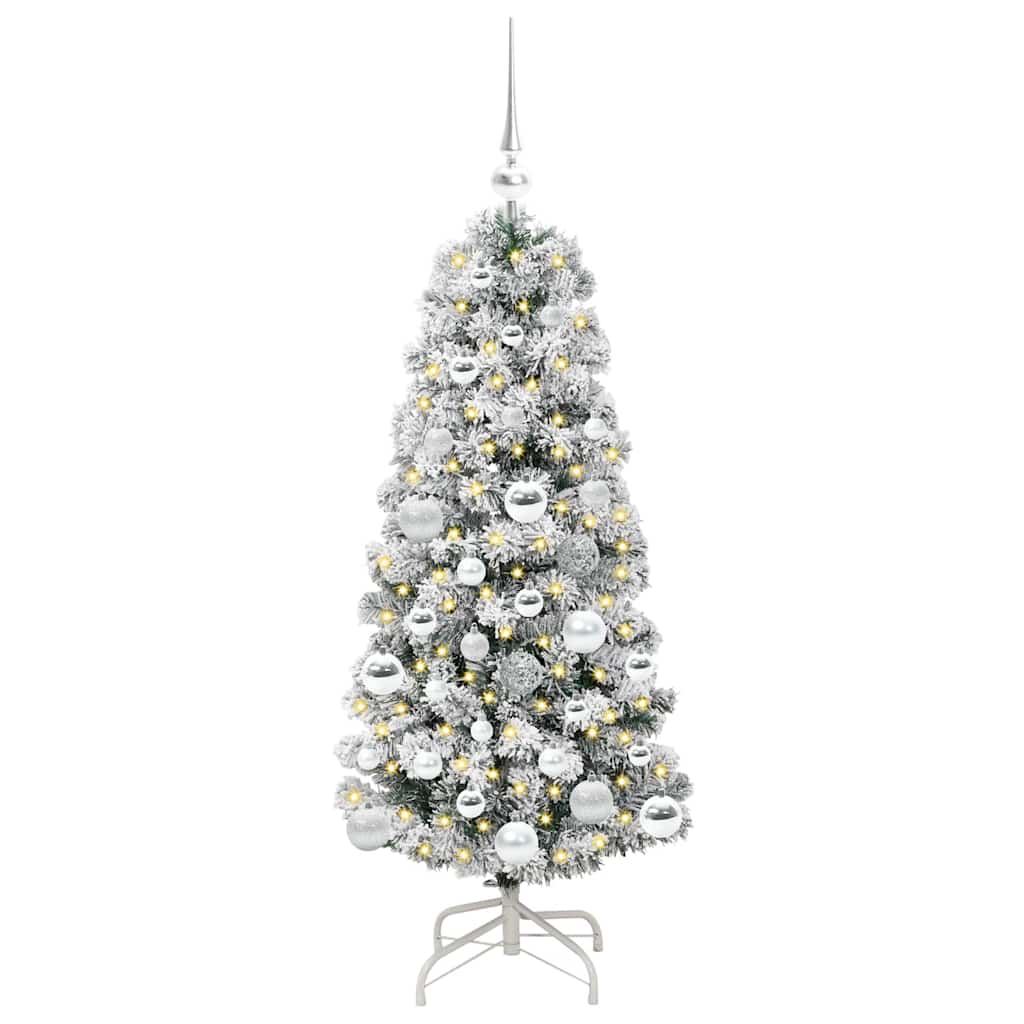 vidaXL Artificial Hinged Christmas Tree Green and White 120 cm - Gre - 55 x 55 x 120 cm - 144577