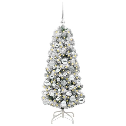 vidaXL Artificial Hinged Christmas Tree Green and White 120 cm - Gre - 55 x 55 x 120 cm - 144577