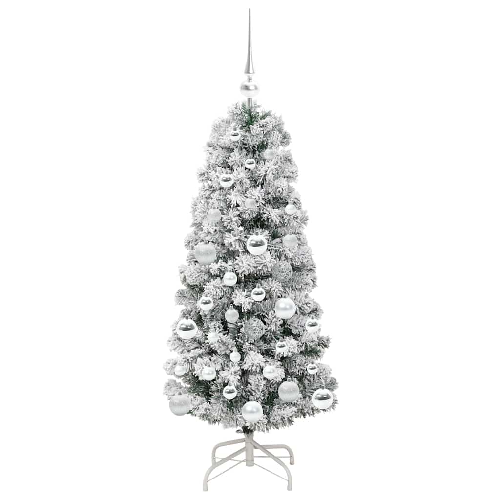 vidaXL Artificial Hinged Christmas Tree Green and White 120 cm - Gre - 55 x 55 x 120 cm - 144577