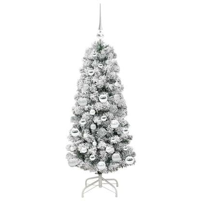 vidaXL Artificial Hinged Christmas Tree Green and White 120 cm - Gre - 55 x 55 x 120 cm - 144577