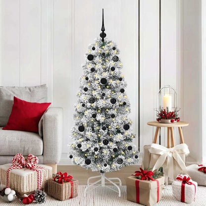 vidaXL Artificial Hinged Christmas Tree Green and White 150 cm - Gre - 65 x 65 x 150 cm - 144597