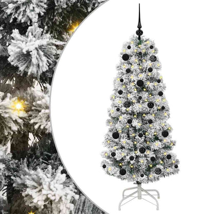 vidaXL Artificial Hinged Christmas Tree Green and White 150 cm - Gre - 65 x 65 x 150 cm - 144597