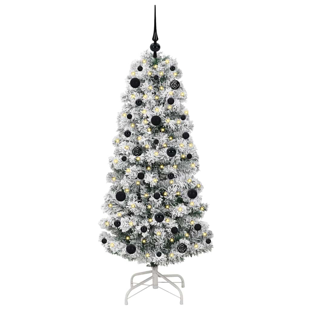vidaXL Artificial Hinged Christmas Tree Green and White 150 cm - Gre - 65 x 65 x 150 cm - 144597