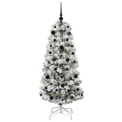 vidaXL Artificial Hinged Christmas Tree Green and White 150 cm - Gre - 65 x 65 x 150 cm - 144597