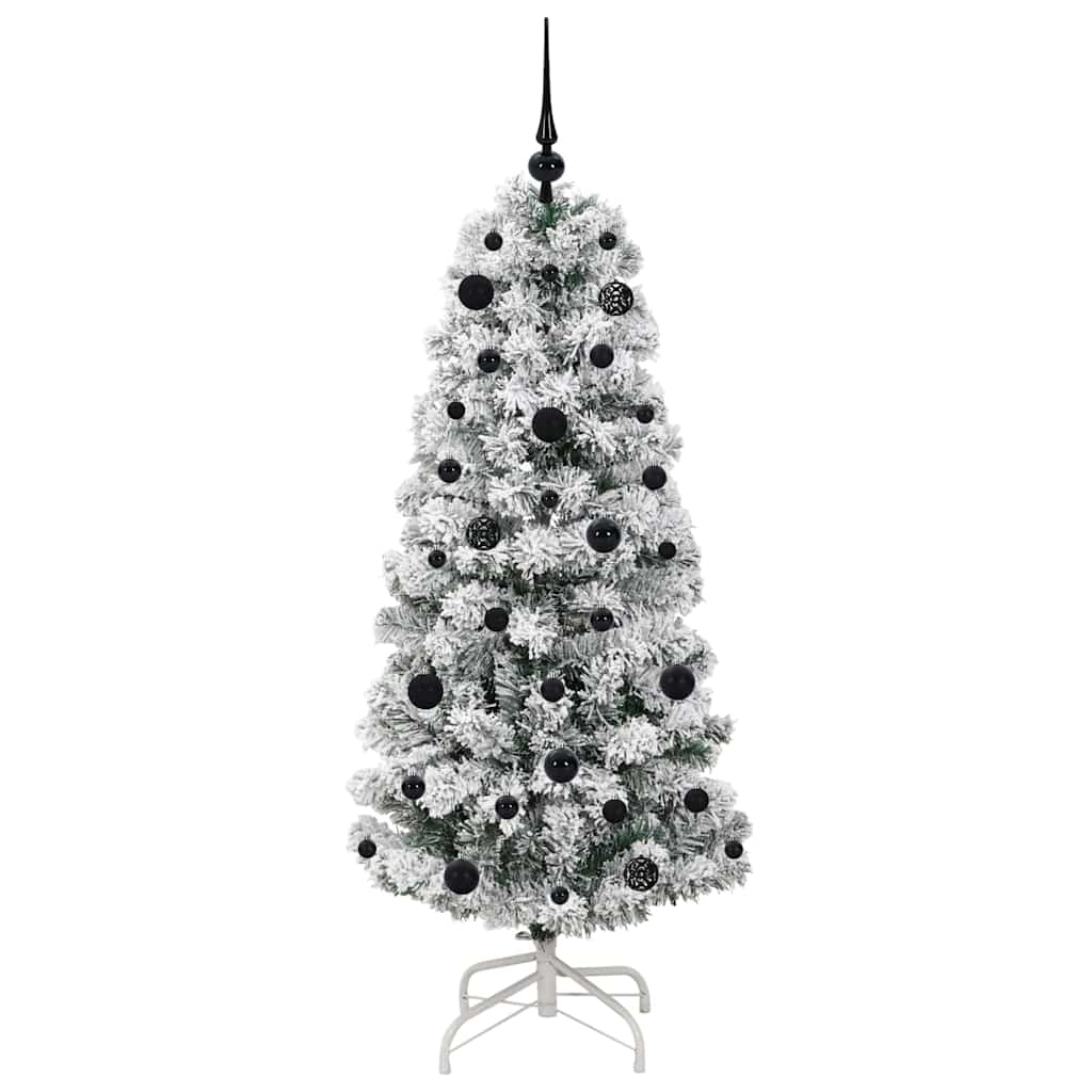 vidaXL Artificial Hinged Christmas Tree Green and White 150 cm - Gre - 65 x 65 x 150 cm - 144597