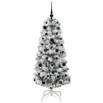 vidaXL Artificial Hinged Christmas Tree Green and White 150 cm - Gre - 65 x 65 x 150 cm - 144597