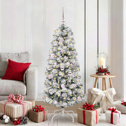 vidaXL Artificial Hinged Christmas Tree Green and White 150 cm - Gre - 65 x 65 x 150 cm - 144598