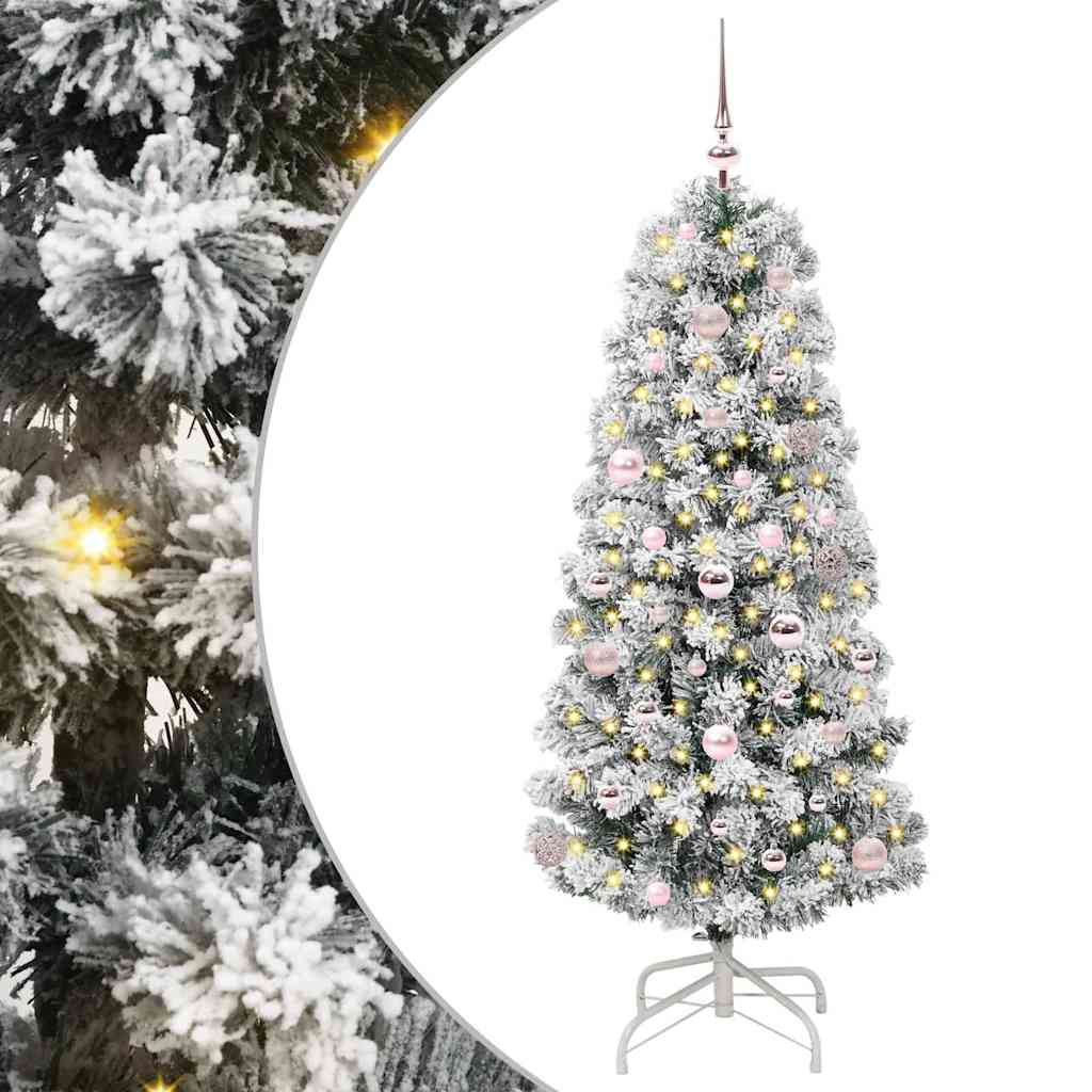 vidaXL Artificial Hinged Christmas Tree Green and White 150 cm - Gre - 65 x 65 x 150 cm - 144598