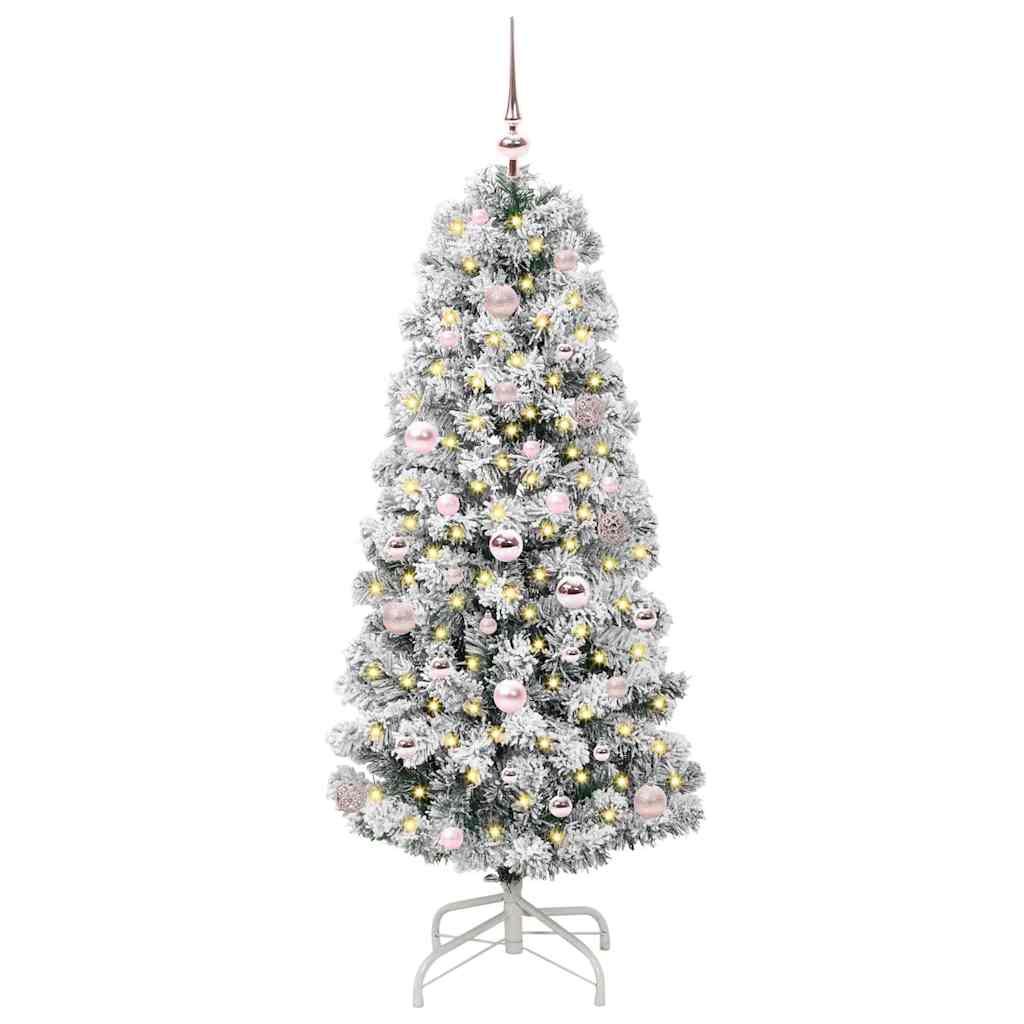 vidaXL Artificial Hinged Christmas Tree Green and White 150 cm - Gre - 65 x 65 x 150 cm - 144598