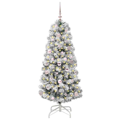 vidaXL Artificial Hinged Christmas Tree Green and White 150 cm - Gre - 65 x 65 x 150 cm - 144598