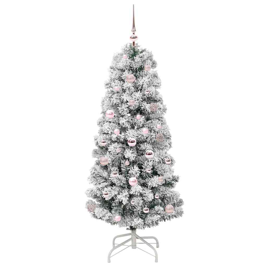 vidaXL Artificial Hinged Christmas Tree Green and White 150 cm - Gre - 65 x 65 x 150 cm - 144598